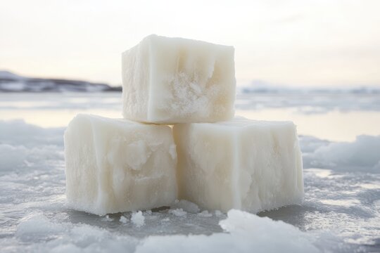 Traditional Inuit dish Frozen Muktuk Mattak features whale skin and blubber typically from bowhead beluga or narwhal best enjoyed raw in small cubes