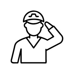 Saluting worker construction worker engineer builder hardhat safety helmet professional icon line art