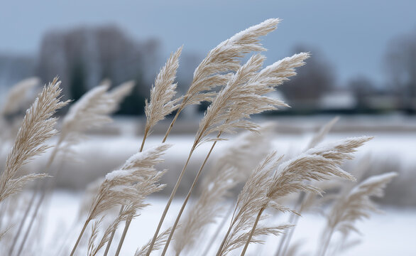 Wheat field close-up with golden ears of grain swaying gently in a soft, misty landscape.
