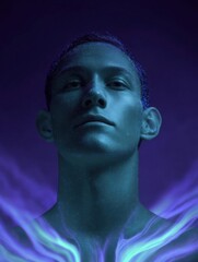 Digital portrait of a young man's face and upper body. the man appears to be in his late twenties or early thirties and has short, dark hair.