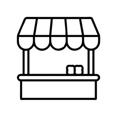 Outline market stall vector, food stand illustration, shop booth graphic, bazaar kiosk design, fair