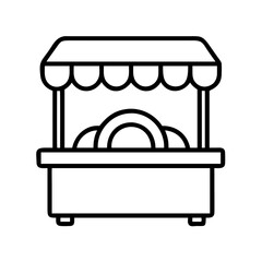 Market stall vector illustration, food stand outline drawing, vendor cart clip art, shop icon design