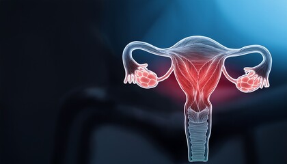 Uterus And ovaries anatomy concept of female fertility or infertility condition with fallopian tubes with tissue growth