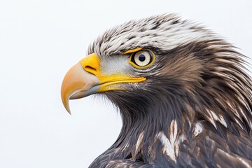 Fototapeta premium White background with a lone bald eagle