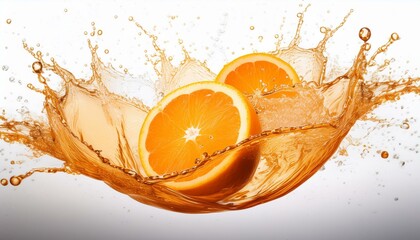 Dynamic and high-impact set of food photography featuring the explosive splash of orange liquid and fruit slices. Excellent for advertising, packaging, and digital media focused on freshness, energy