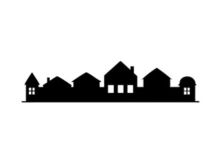 Small Town Village Skyline Silhouette Icon