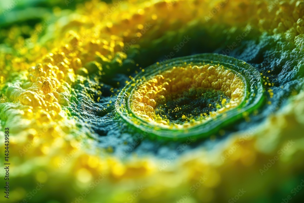 Aufkleber abstract microscopic image showcasing vibrant yellow and green organic structures, resembling a cell