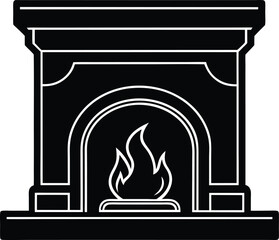 vector illustration of fireplace with burning candle