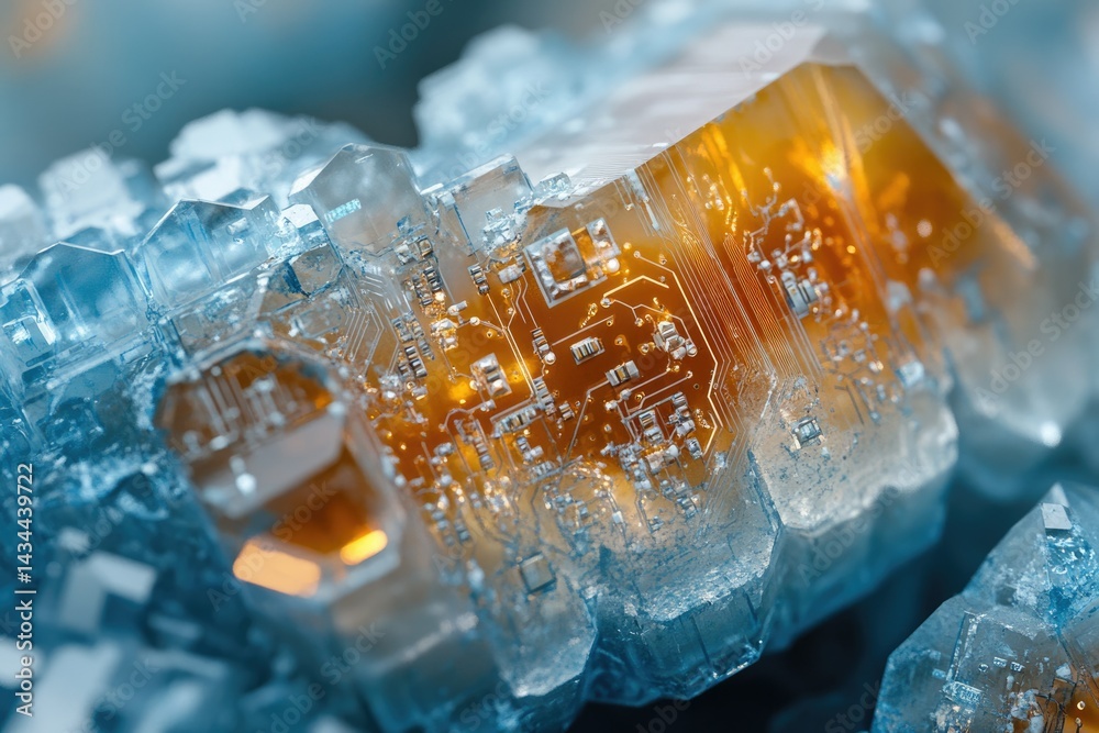 Aufkleber A mesmerizing image showcasing a circuit board embedded within a crystalline structure, symbolizing the fusion of nature and technology.