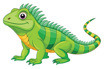 Obraz premium illustration of a green iguana in a semi-realistic cartoon style.