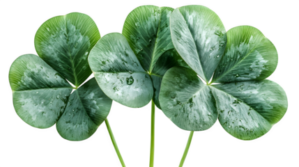 Four-leaf clover symbol of good luck with detailed leaves, isolated on white background