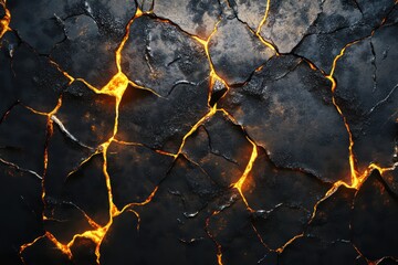 Volcanic rock cracks glowing with lava heat in dramatic close-up