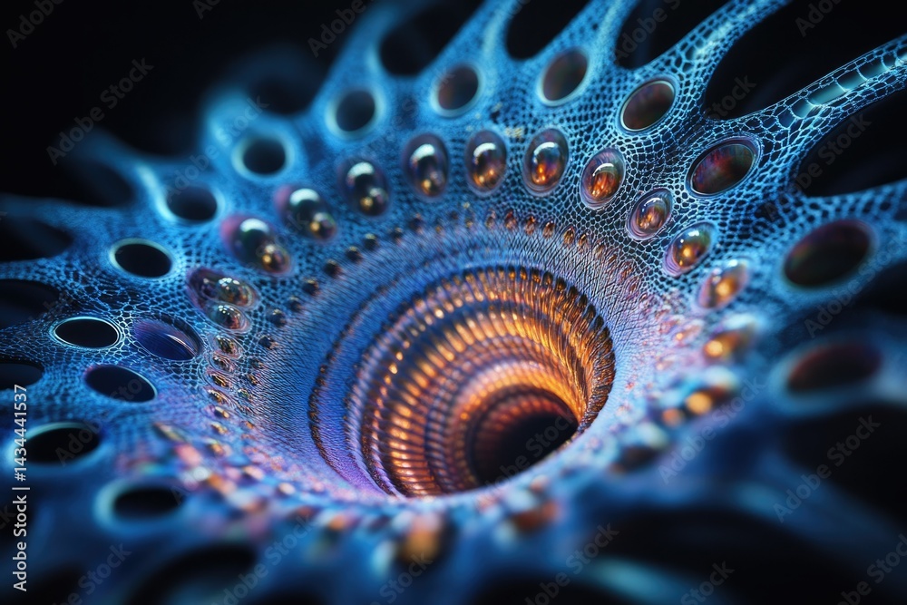 Aufkleber abstract fractal art depicting a mesmerizing blue and orange swirling vortex with intricate details.