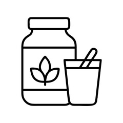 Herbal medicine bottle and cup illustration for natural remedies and health supplements concept