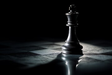 radiant chess king piece in black with dramatic light  
