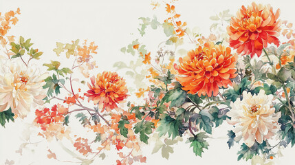 watercolor botanical Chrysanthemum flowers texture template background.Elegant wedding invitation card background . Minimal hand painted Design for wedding or Valentine's Day