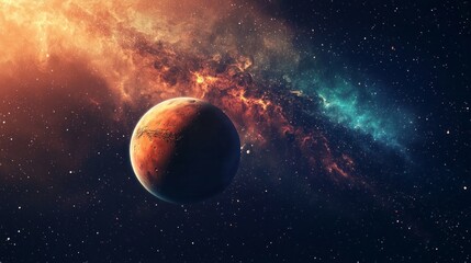 Obraz premium A red planet is in the middle of a colorful galaxy