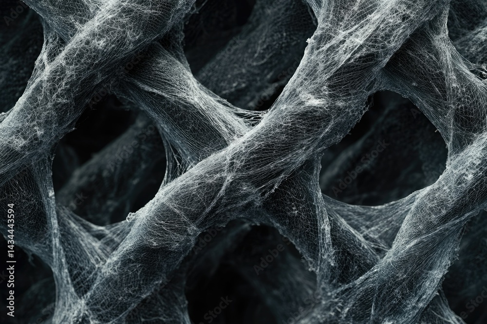 Poster Intricate network of dark, tangled spiderwebs creating a spooky, textured pattern.