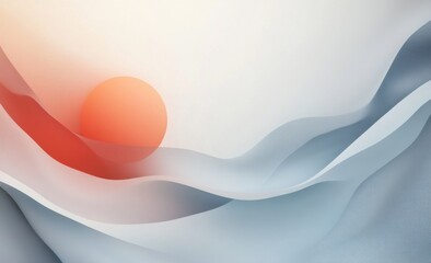 Abstract image with a large orange orb behind a wave of flowing fabric