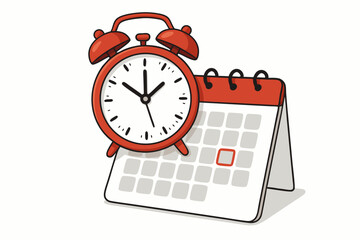 Urgent Deadline Approaching vector illustration shows a red alarm clock on a desk calendar with a marked date. Perfect for time management, scheduling, and event reminders.