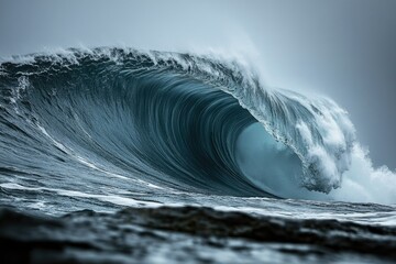 A majestic, powerful ocean wave curls, showcasing its immense size and the raw power of nature.