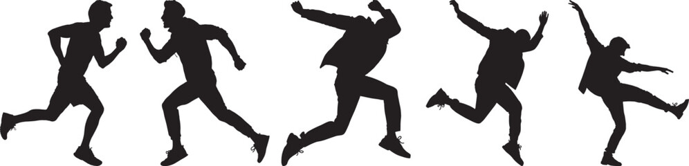 Energetic Silhouettes Running Jumping Active People Action Poses