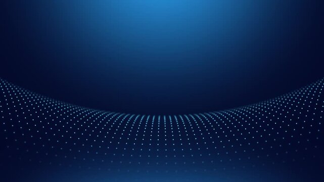 Blue tech screen background looped. Motion graphic of Blue data matrix simulation digital line and grid technology with futuristic HUD screen on abstract background concept. Glowing dots arched  blue
