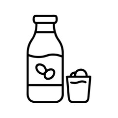 Soy milk bottle and glass vector icon illustration healthy drink lactose free dairy alternative vegan