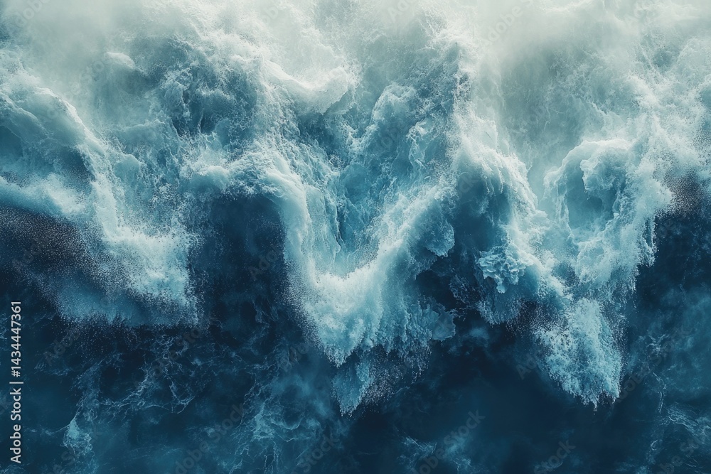Poster Turbulent ocean waves crash, creating a mesmerizing spectacle of foam and churning water.