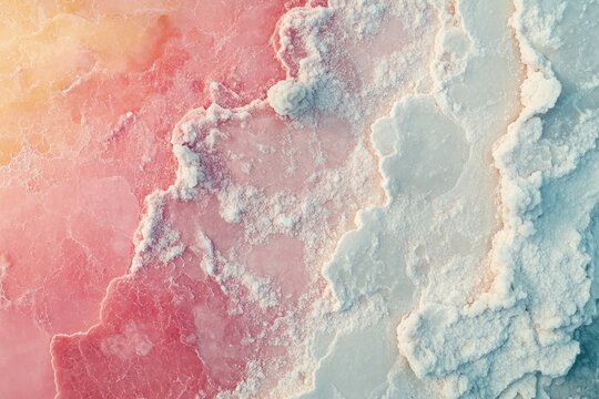 Pink and white salt formations create a stunning abstract texture, a natural work of art.