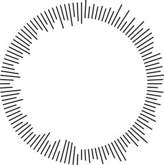 Circular shape with irregular rays radiating from the center, half inside and half outside, leaving an empty circular center.