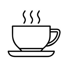 Vector drawing of a hot coffee cup with steam on a saucer for cafe and restaurant menu design