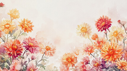 watercolor botanical Chrysanthemum flowers texture template background.Elegant wedding invitation card background . Minimal hand painted Design for wedding or Valentine's Day
