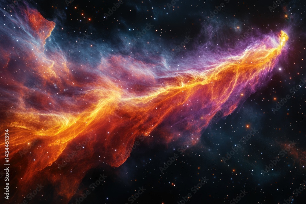 Poster a vibrant nebula swirls through space, its fiery colors contrasting with the dark background of coun