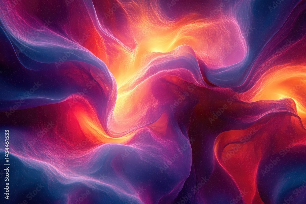 Poster abstract artwork depicting swirling, vibrant colors of red, orange, purple, and blue, creating a dyn