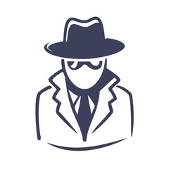 Private detective icon, investigator character, mystery and investigation illustration on white background