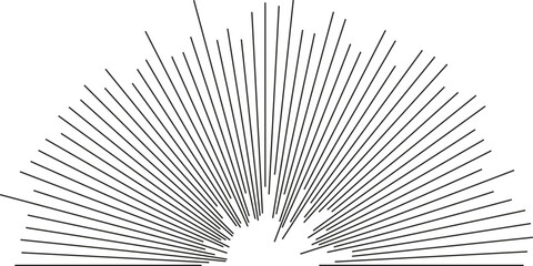 Half-circle shape with very long irregular rays radiating both inside and outside.