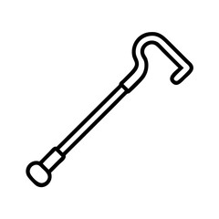 Illustration of a black line art walking cane for mobility assistance equipment and aid support