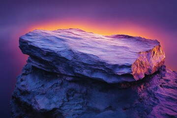 Obraz premium A majestic rock formation bathed in the vibrant hues of a breathtaking sunset.