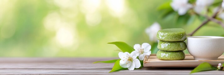 Spa Wellness Serenity Green White Flowers Stones
