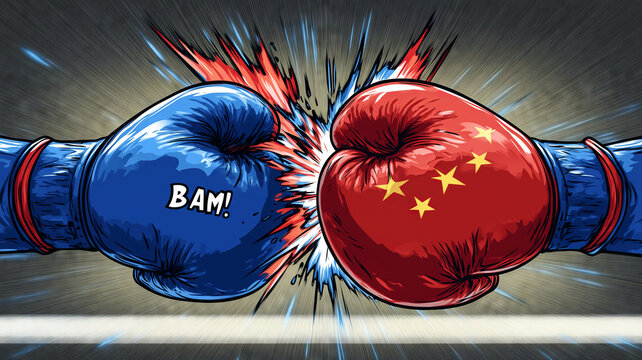 Boxing gloves collide in a vibrant cartoon showdown between red and blue