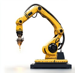 Fototapeta premium Yellow robotic arm with a welding torch