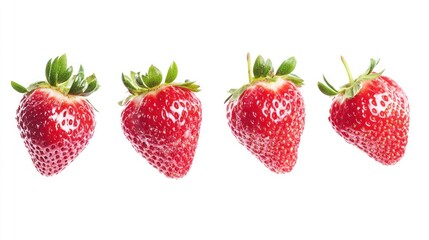 Four ripe strawberries, isolated, white background, food photography, healthy eating