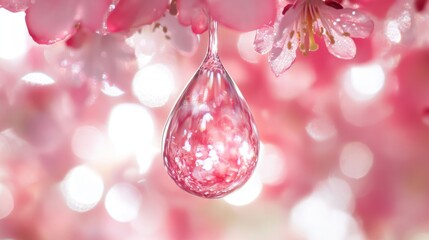 Fototapeta premium Pink blossom raindrop macro, garden bokeh