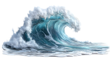 Giant ocean wave cresting with spray, isolated on white background