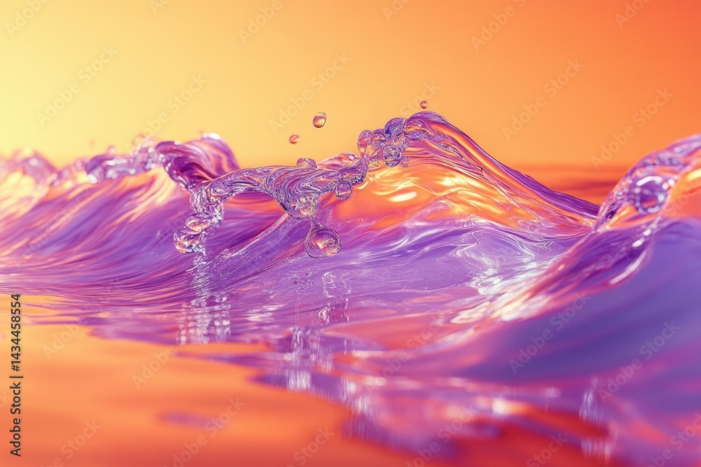 Poster purple and orange water waves crashing, creating a vibrant and dynamic scene.