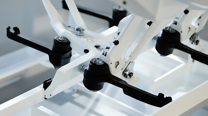 Mechanical arm assembling robotic arms for robotic cleaning of solar panels in a solar farm, clean and efficient workstations with solar panels visible, Solar panel cleaning robotic arm style