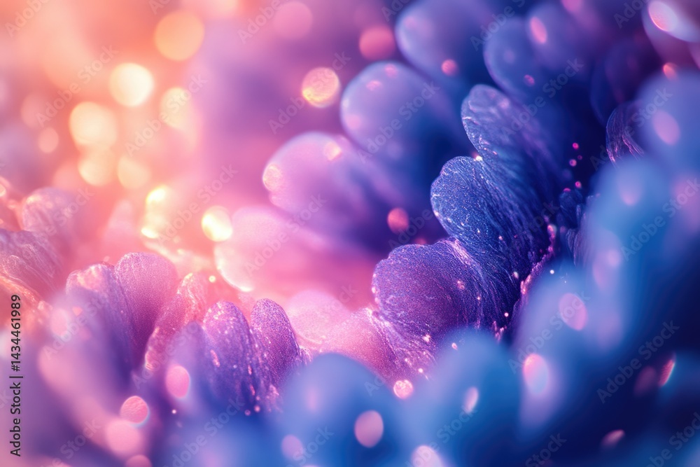 Poster close-up of vibrant, iridescent flower petals with bokeh effect, showcasing intricate texture and so