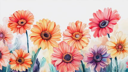 watercolor botanical Gerbera flowers texture template background.Elegant wedding invitation card background . Minimal hand painted Design for wedding or Valentine's Day