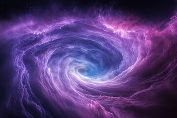 A swirling vortex of purple and blue nebulae in space, creating a cosmic whirlpool effect.
